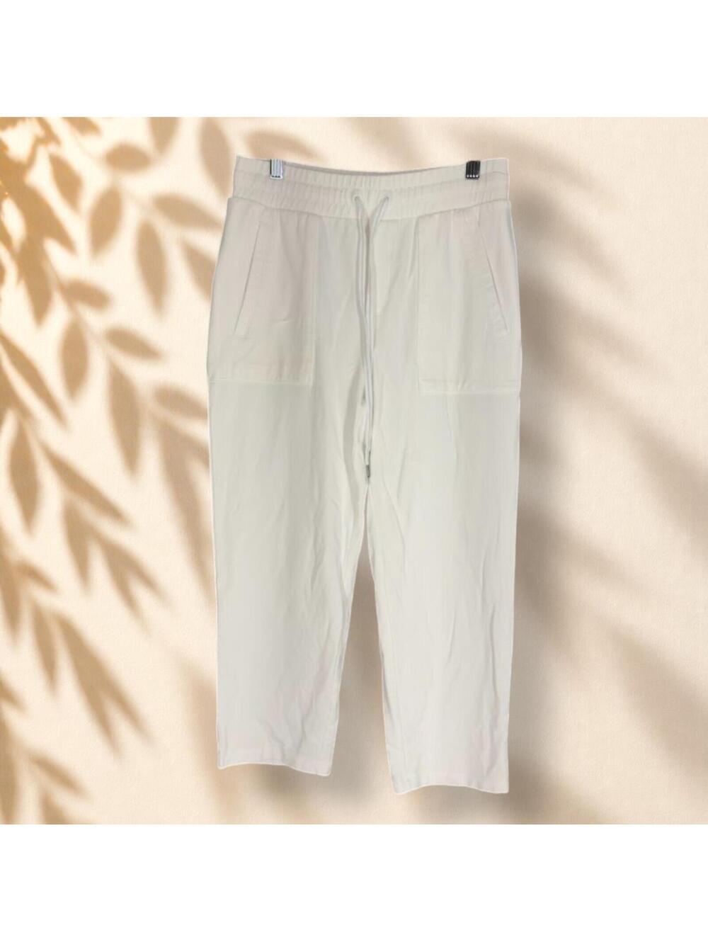 Talbots Pants Women S Small White Mid Rise Chino Flat Front Drawstring Cotton